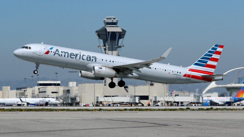 FILE PHOTO: An American Airlines Airbus A321-200 plane takes off from Los Angeles International airport (LAX) in Los Angeles, California, U.S. March 28, 2018. REUTERS/Mike Blake