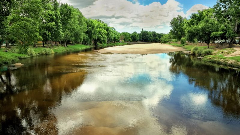 Tour prepared for tourism and recreation, on the Mina Clavero river, Córdoba, Argentina.