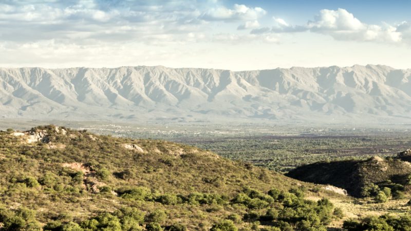 Traslasierra Valley and the towns of Cura Brochero and Mina Clavero, in the background, the Sierra Grande. Cordoba, Argentina.